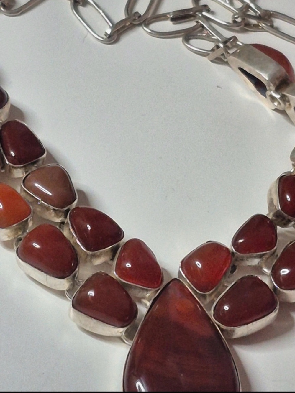 Artisan 925 Vintage Gemstone Teardrop Bib Statement Necklace Taxco style - Picture 3 of 4